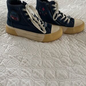 Kids High-Top Sneakers - Blue and Tan